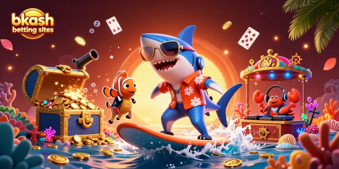 Explore bkash betting sites in this vibrant underwater casino scene featuring exciting characters and rich game elements.