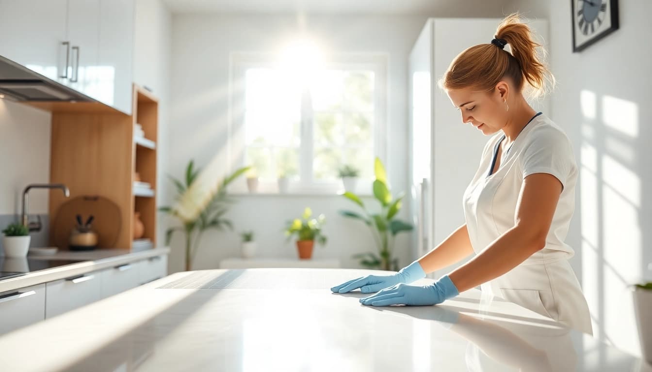 Bond cleaning activity with an eco-friendly cleaner making surfaces shine.