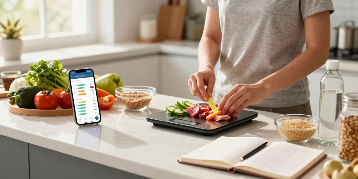 Healthy meal preparation using the best AI macro tracker app in a bright kitchen.