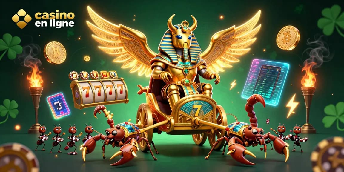 Jouez à casino en ligne avec un scarabée colossal et des éléments de jackpot flamboyants.