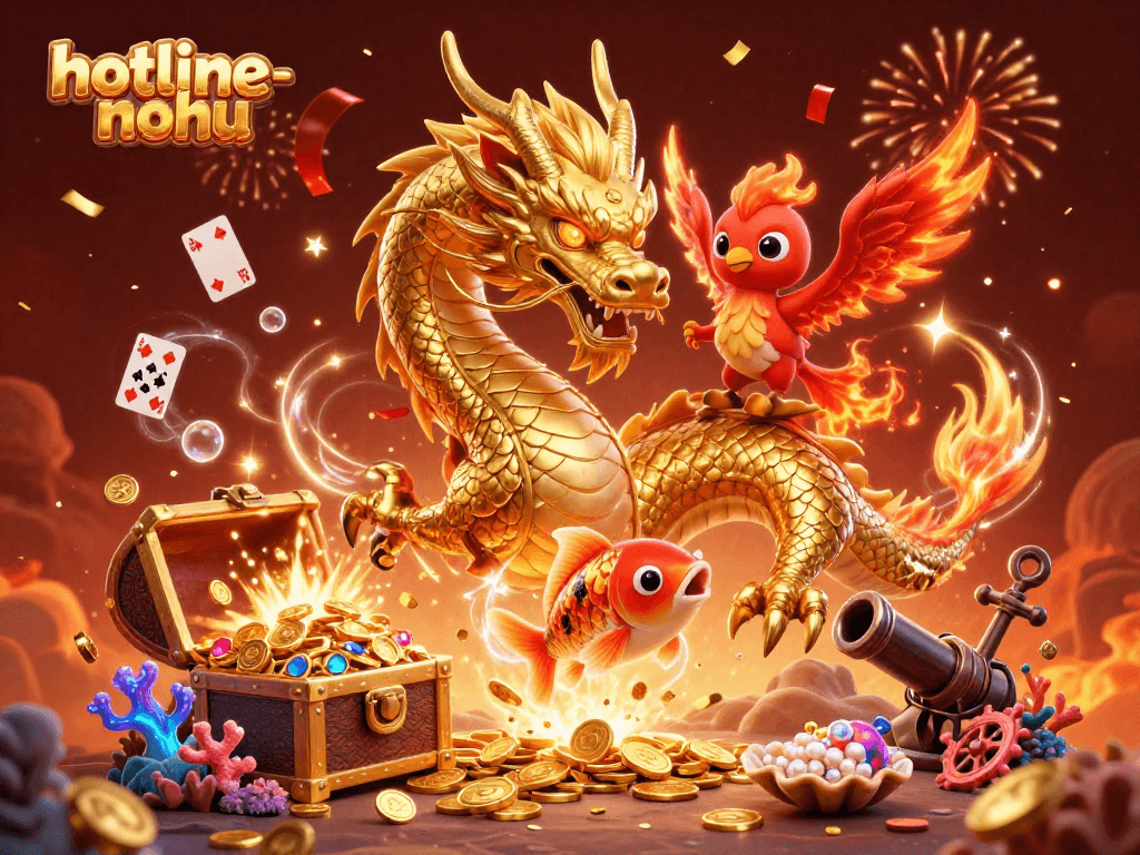 Experience the thrilling excitement of hotline-nohu with dynamic action featuring a golden dragon and vibrant elements.