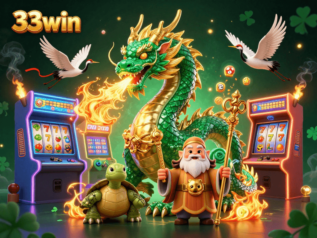 Experience thrilling gaming action with 33win as a jade dragon and turtle sage guide your wins.