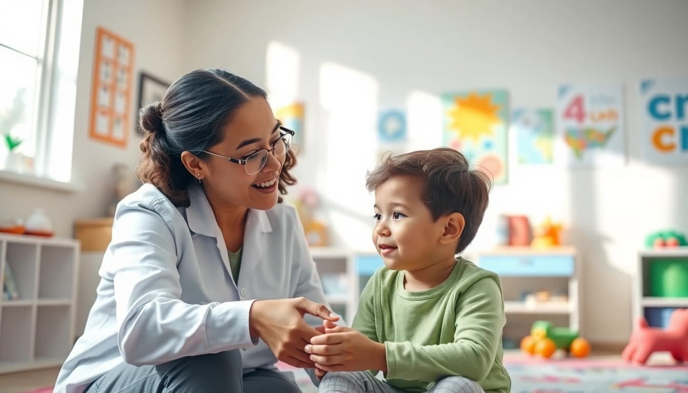 Therapist engages child in early intervention ABA therapy, fostering a supportive learning environment.