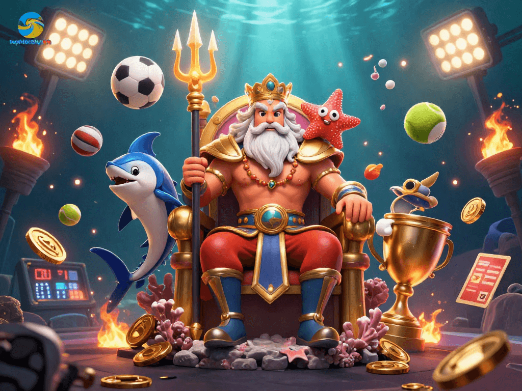 Engage with topnhacaiuytinn through an exciting underwater casino adventure featuring sea-themed characters and vibrant elements.