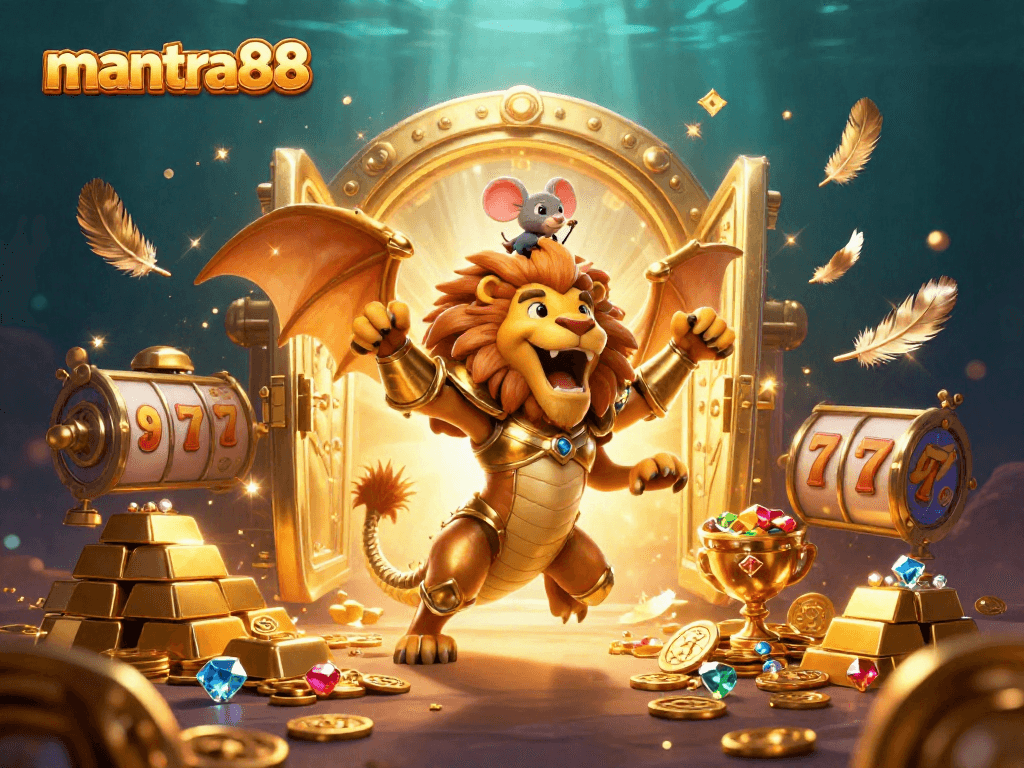 Experience winning with mantra88 in a vibrant casino scene of golden treasures and adventurous characters.