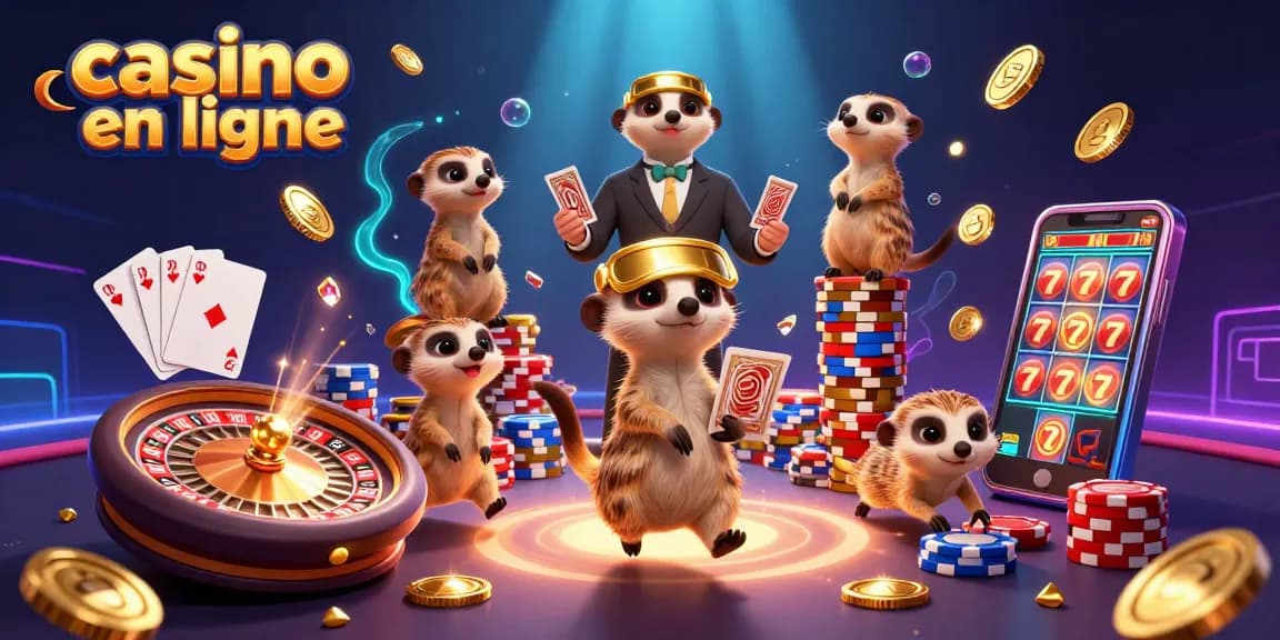 Découvrez l'animation dynamique d'un casino en ligne dirigé par une colonie de suricates amusants, avec des éléments de jeux captivants.