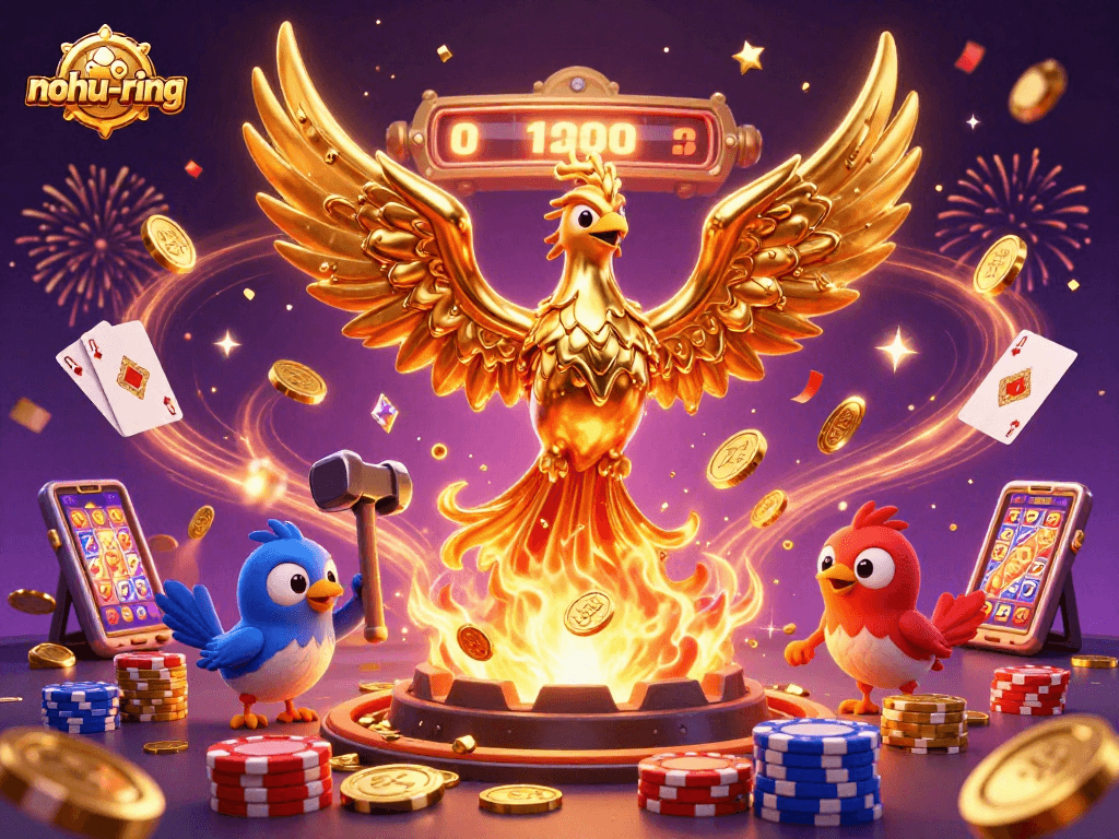 Experience the excitement of nohu-ring with a golden phoenix and jackpot elements bursting with energy.