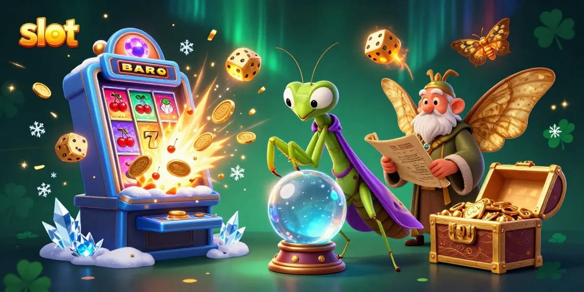 Spin the slot machine for thrilling wins, featuring a vibrant 3D scene with fortune teller and librarian
