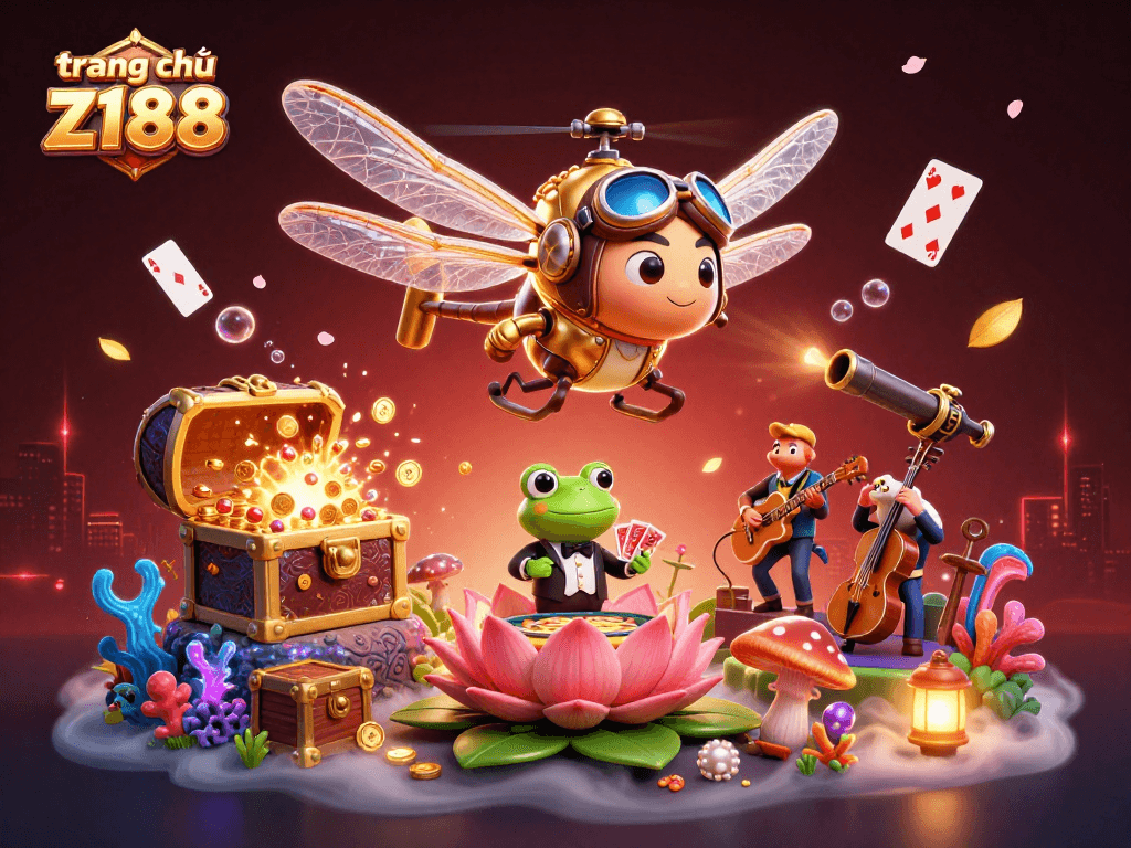 Experience excitement at trang chủ z188 with a dynamic 3D casino scene featuring thrilling gaming elements and characters.
