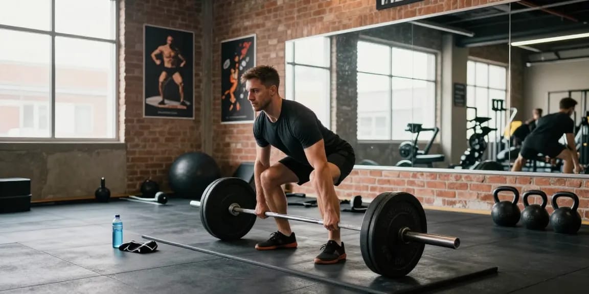 Somatrop Steroid Shop showcasing an athletic man training with weights in a modern gym environment.
