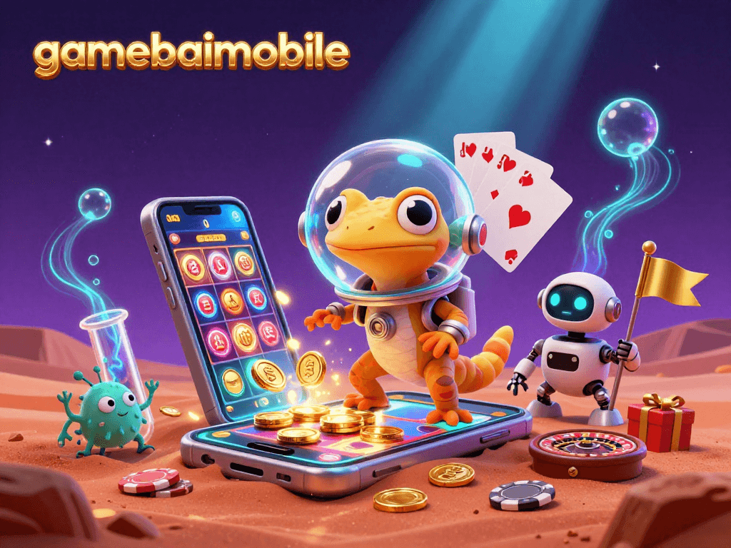 Experience exciting gameplay at gamebaimobile with the Martian gecko in a vibrant casino world.