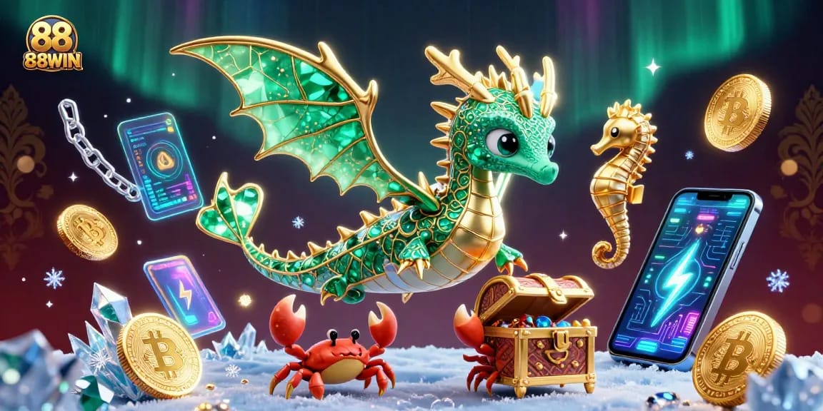 Join the thrill of 88WIN with vibrant characters and crypto elements enhancing your gaming experience.