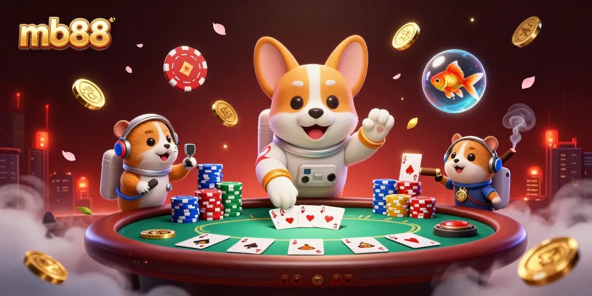 Experience exciting gaming moments with mb88 in an ultra-detailed space casino scene featuring vibrant characters.