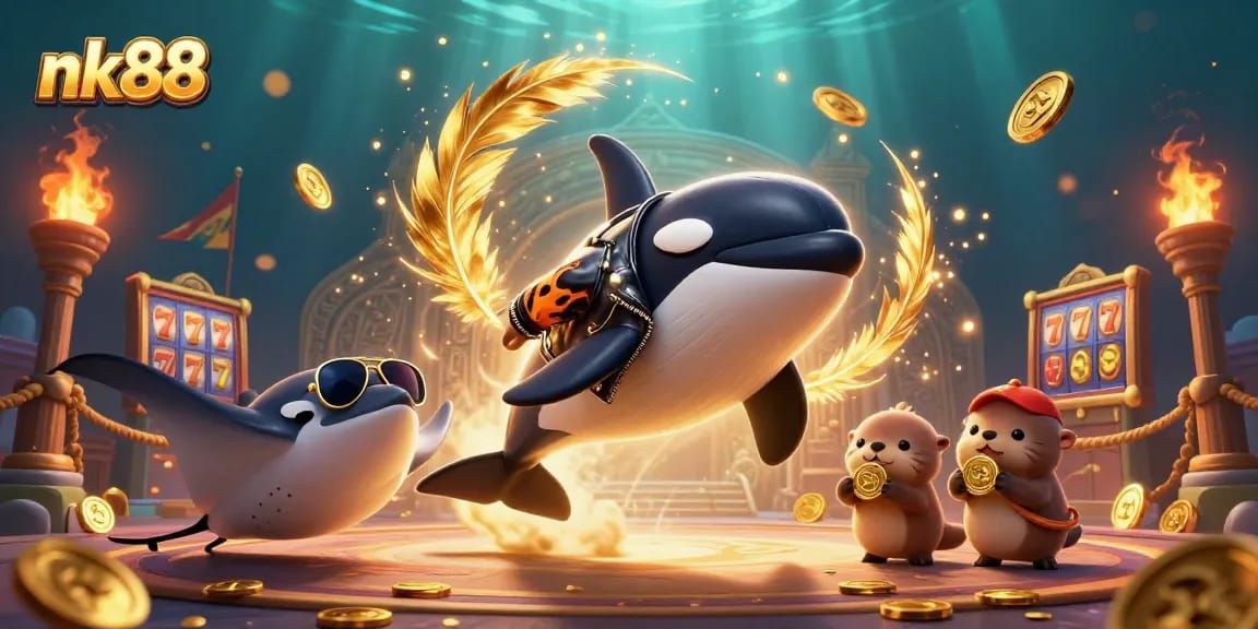 Experience the thrill of nk88 with vibrant slot game elements and animated characters in a rich ocean scene.