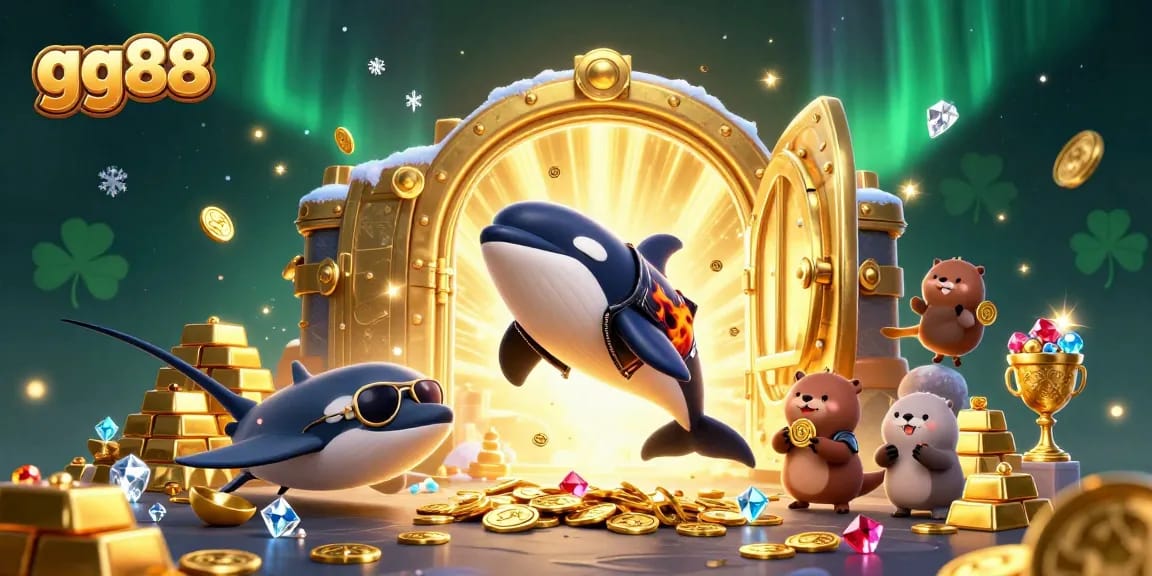 Experience the thrill of gg88 with a lively scene of sea creatures celebrating victories!