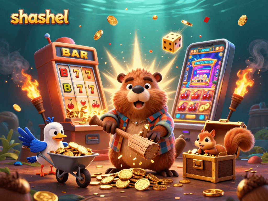 Engage with shashel's exciting casino world featuring golden coins and interactive gambling elements.