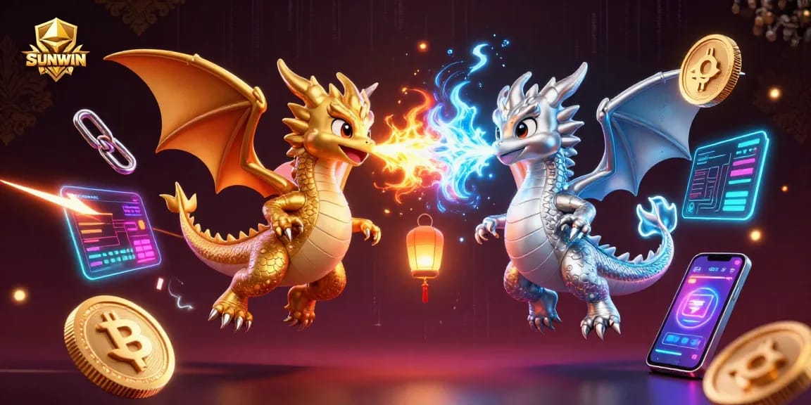 Engage the thrill of gaming with SUNWIN featuring dynamic dragons and glowing cryptocurrency elements.