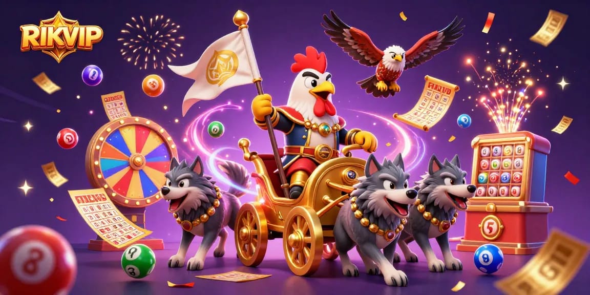 Experience thrilling gameplay at RIKVIP with colorful lottery balls and vibrant prizes bursting in celebration.