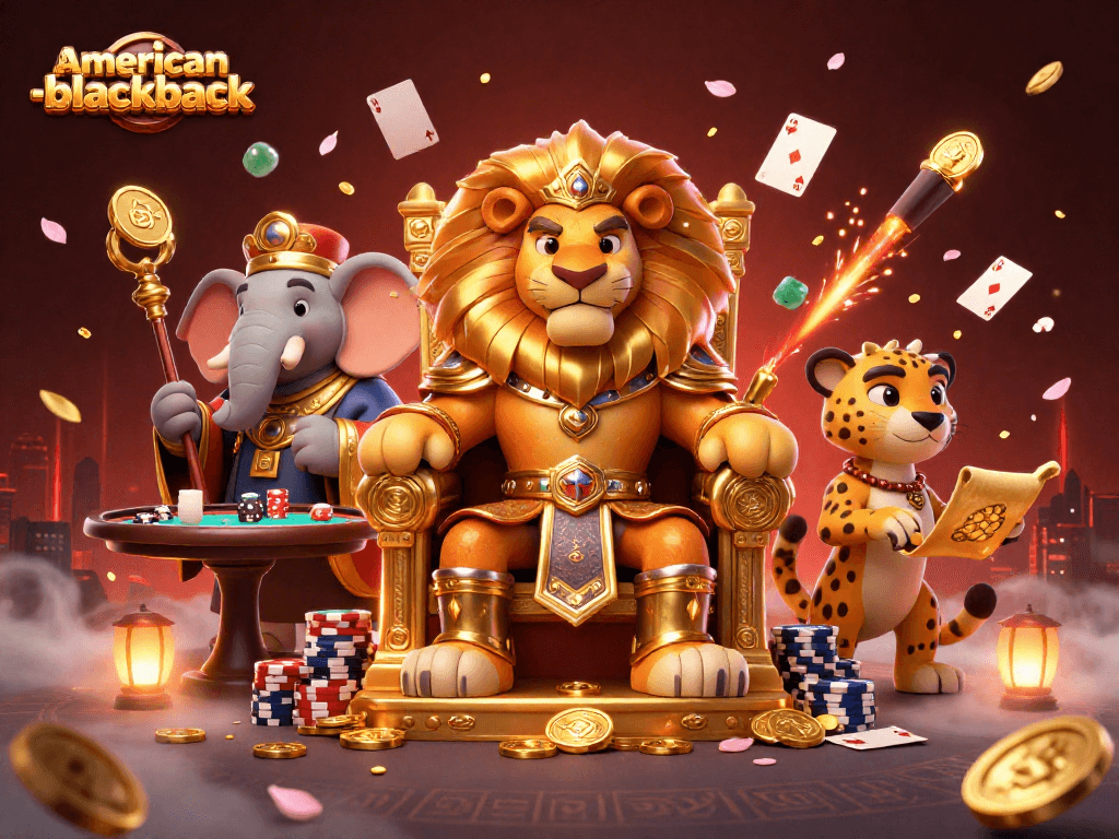 Play and master american-blackjack with strategic moves in a vibrant casino scene.
