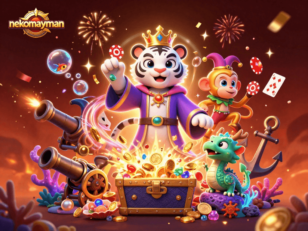 Experience the thrill of nekomayman slots with vibrant casino characters and dazzling treasures.