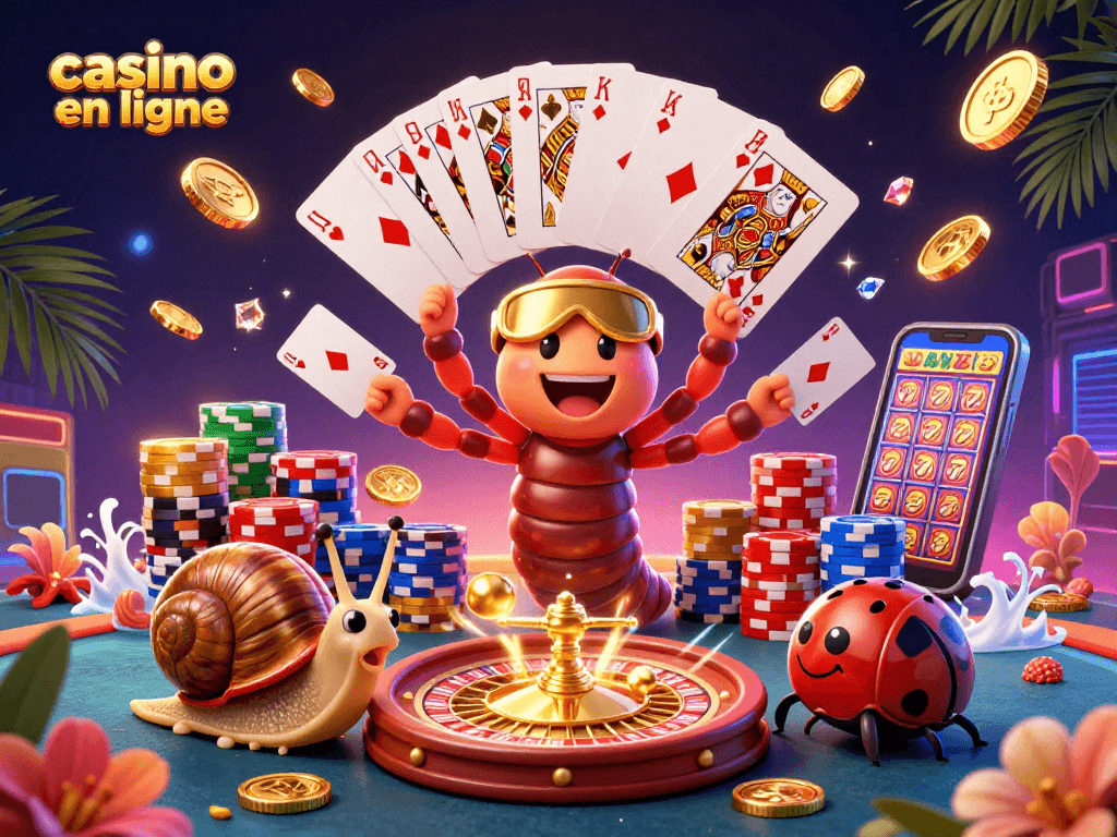 Engagez-vous dans l'univers du casino en ligne avec des personnages animés autour de jeux captivants.