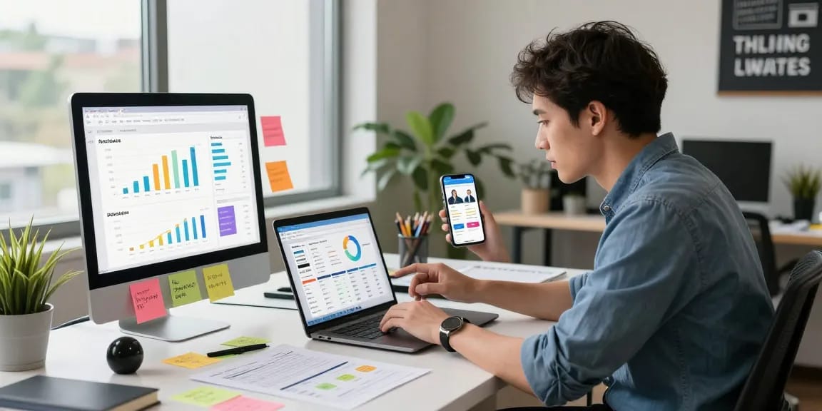 Buy app installs to enhance app visibility with professional analysis in a modern workspace.