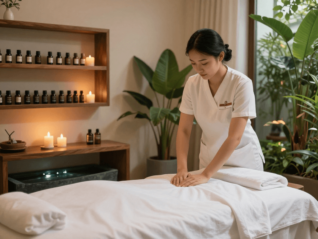 Relaxing spa scene showcasing premium massage setup with mantra88 for a soothing experience.