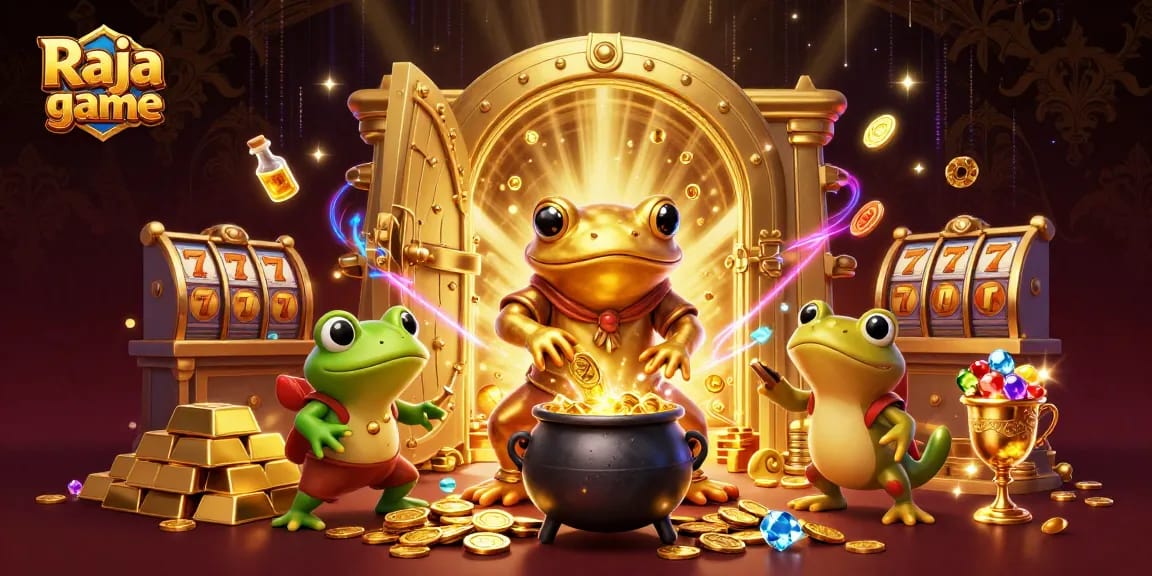Play exciting games at Raja game with vibrant visuals of gold treasures and dynamic slots.