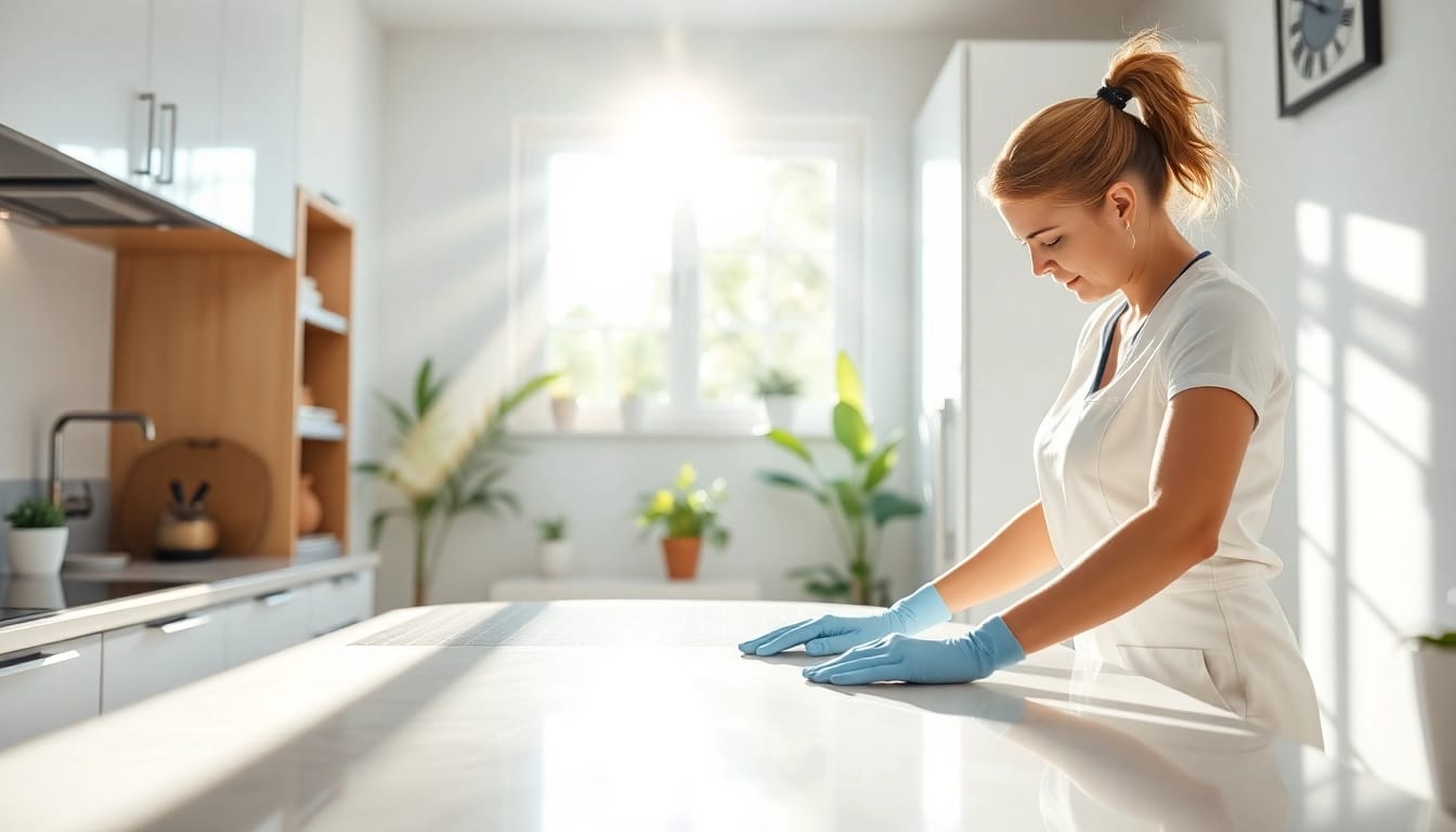 Bond cleaning activity with an eco-friendly cleaner making surfaces shine.