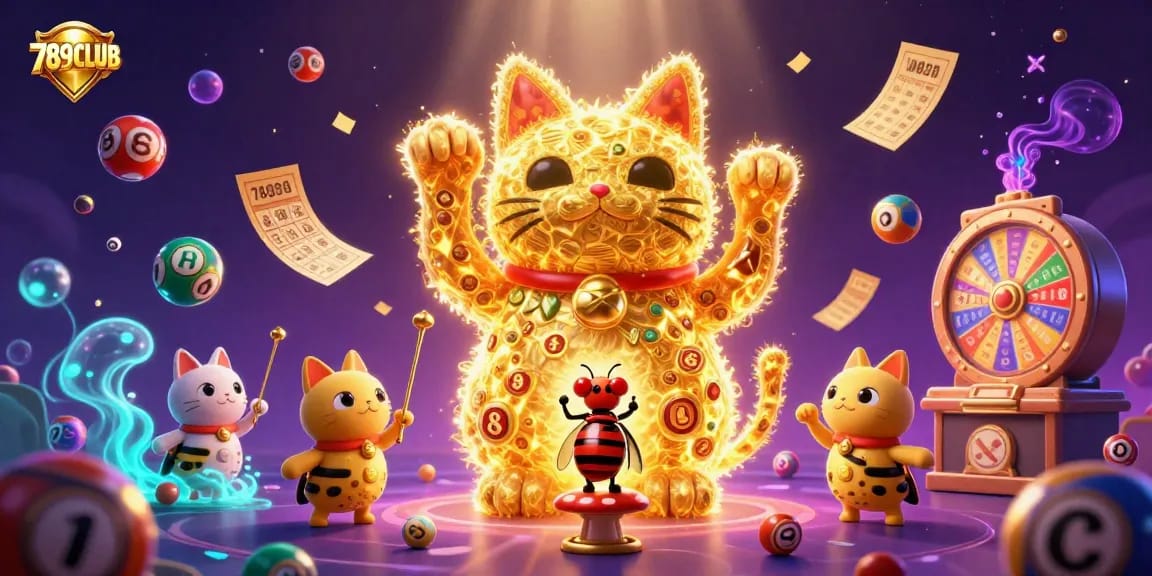 Join the excitement at 789CLUB and celebrate with the dynamic lucky cat and casino-themed elements