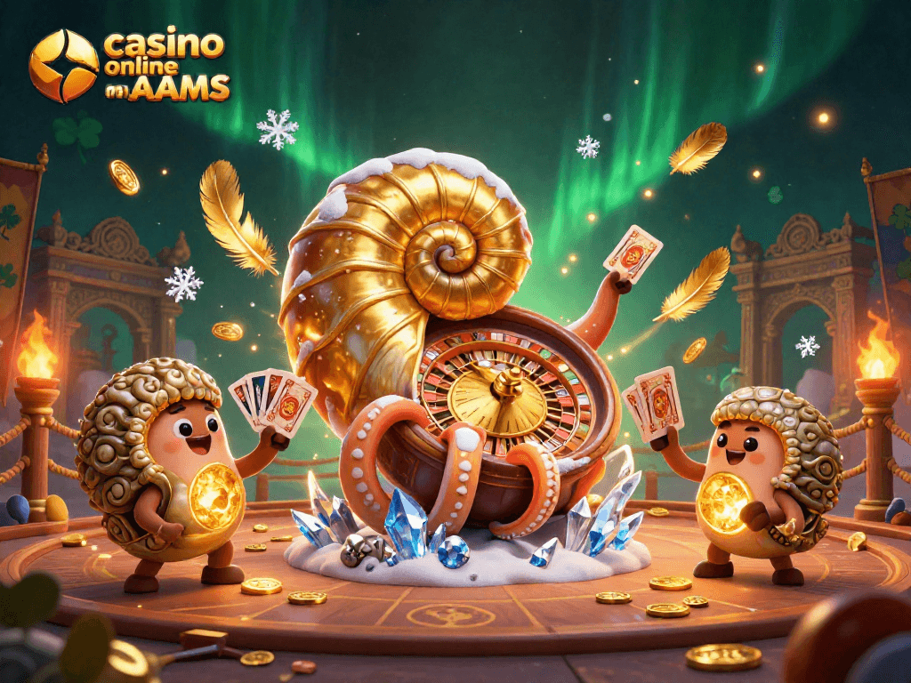 Gioca nei casino online non AAMS con il Nautilus gigante e le ammoniti in un'illustrazione maestosa.