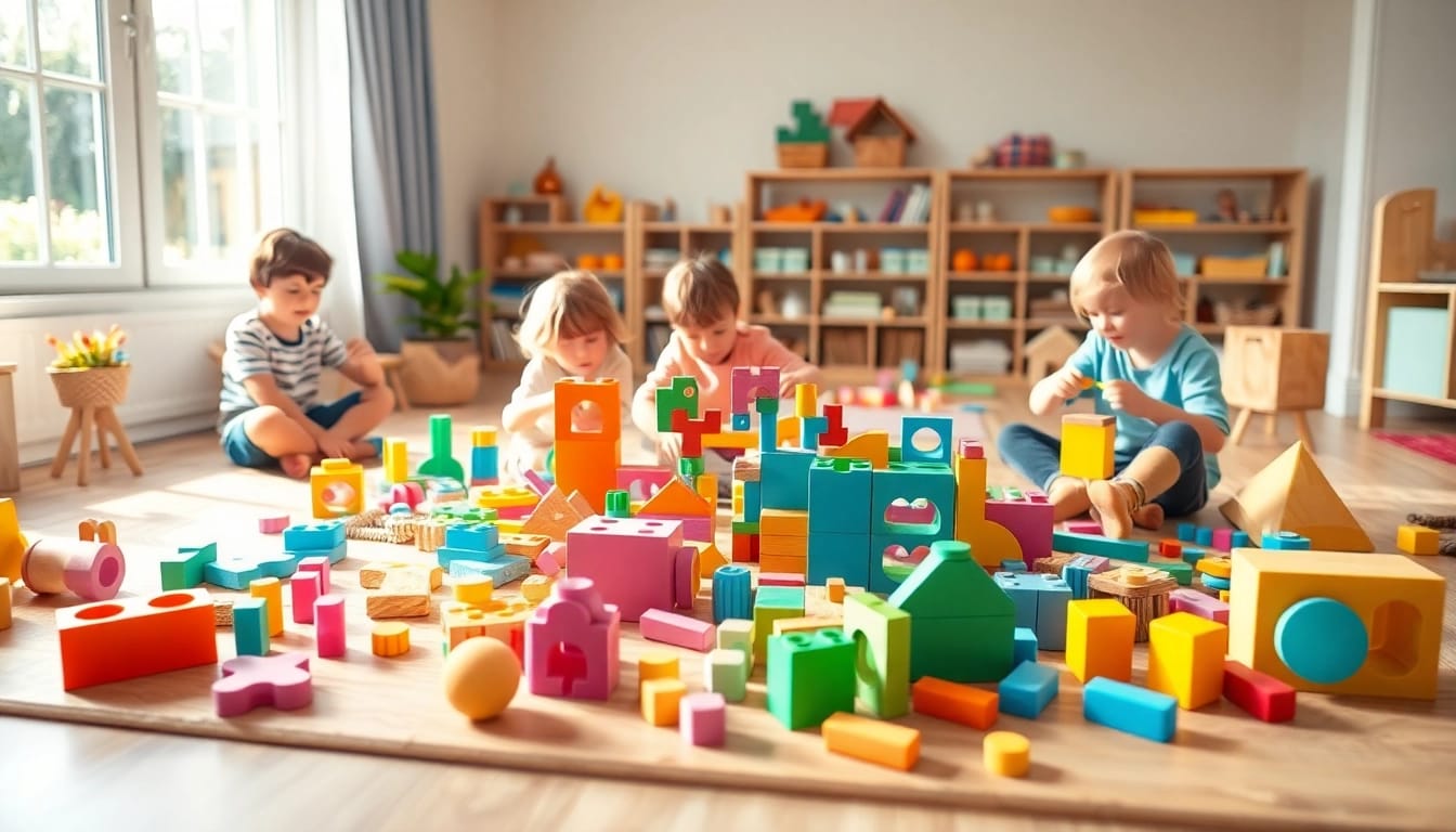 Engaged children with colorful educational toys, visit the website for screen-free fun.