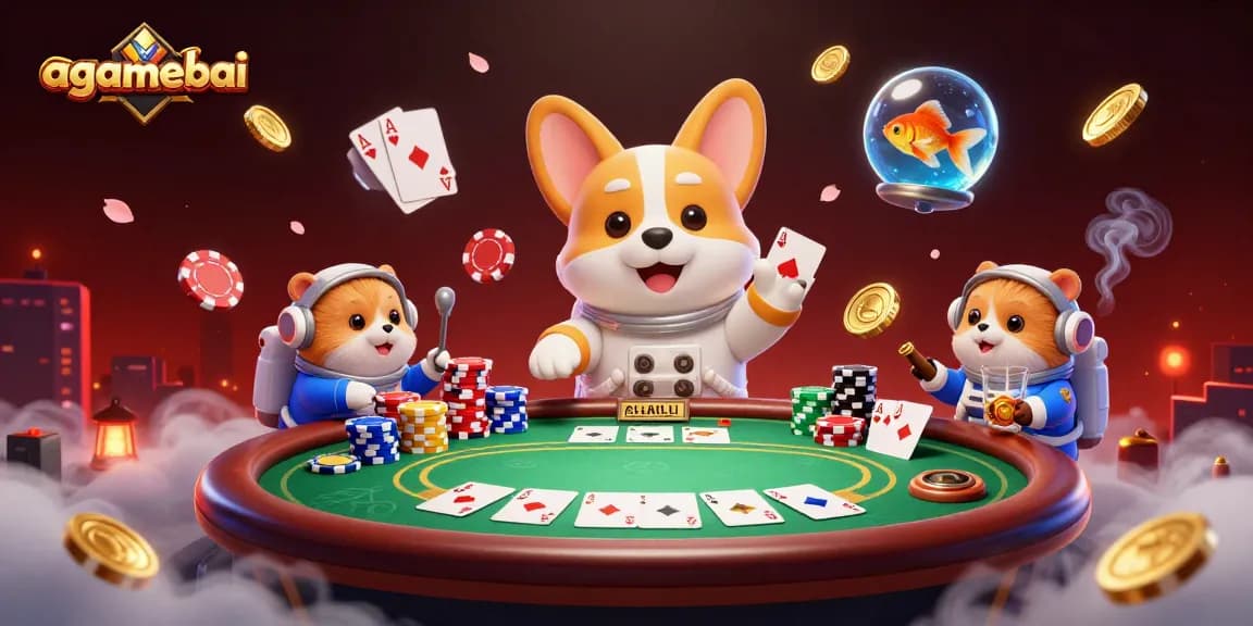 Experience thrilling gameplay with agamebai as a corgi shares casino excitement with space explorers.