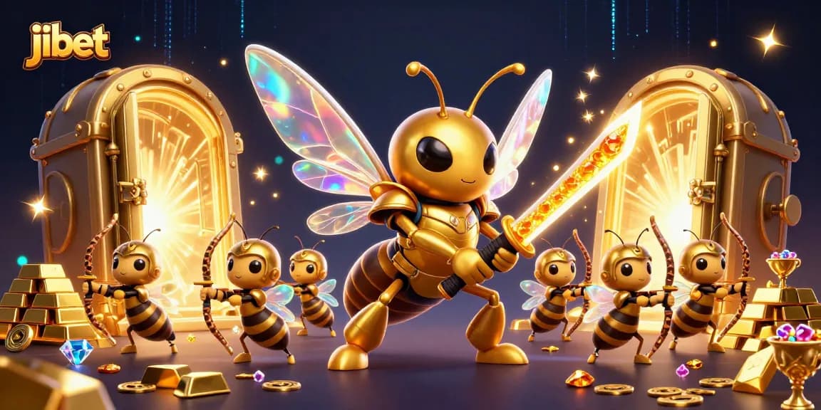 Experience exhilarating gaming at jibet with a dynamic 3D cartoon illustration bursting with treasure and adventure.