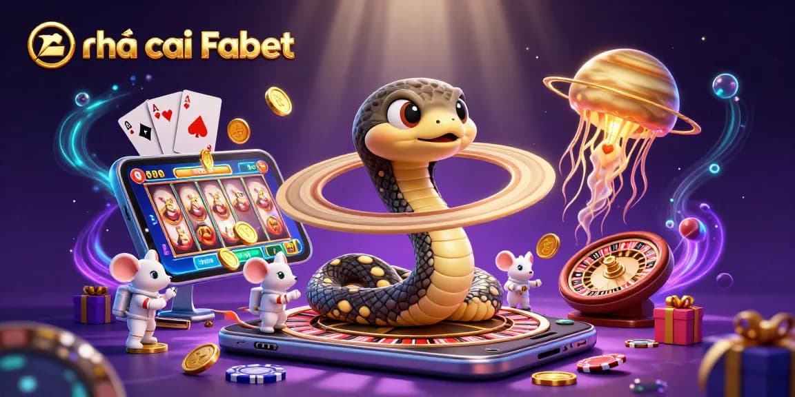 Engaging illustration of Nhà cái Fabet with an astronaut theme showing betting action on a cosmic casino set.