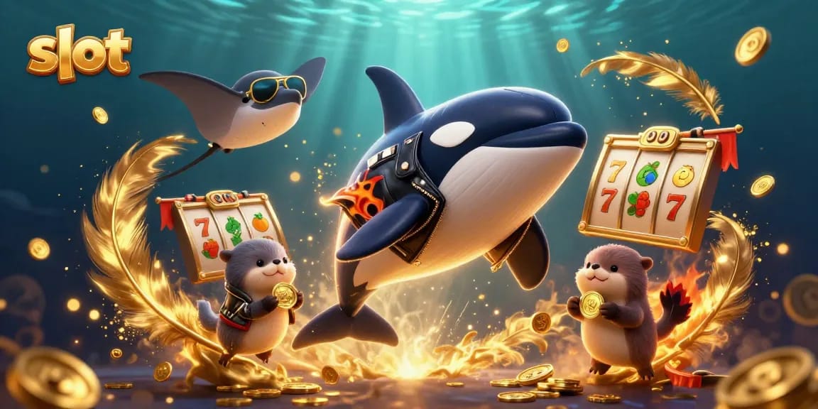 Spin the slot reels featuring vibrant symbols in an engaging underwater casino scene.