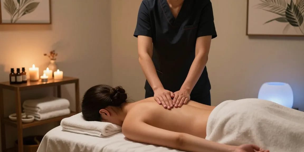 마사지 치료실에서 편안히 휴식하는 고객과 전문가의 모습