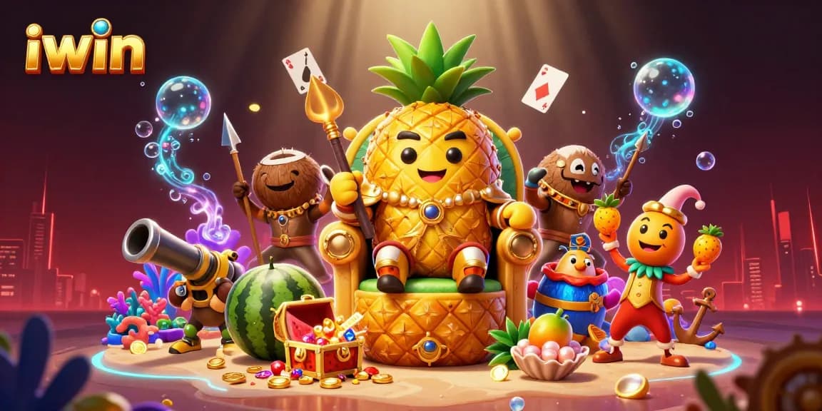 Experience the excitement of iwin with vibrant characters and games in this 3D casino scene.