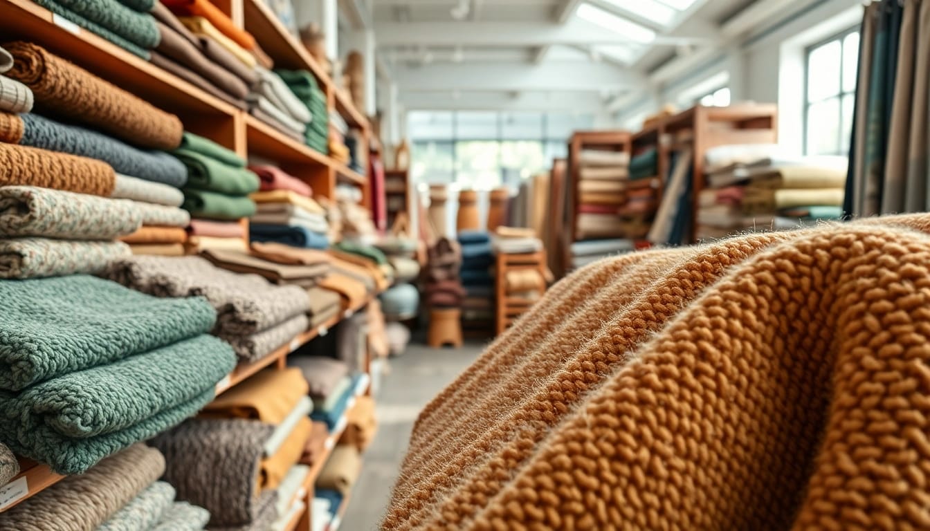 Explore our vibrant collection of boucle stof showcasing rich textures and colorful designs.