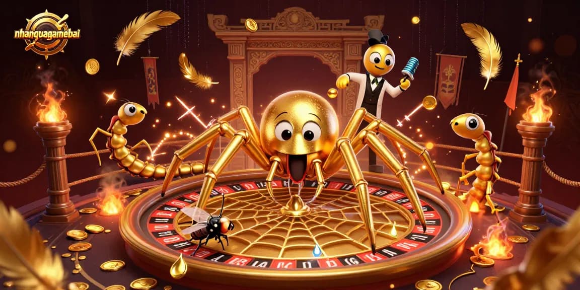 Engage with nhanquagamebai's exhilarating betting experience featuring a golden spider and centipede croupier