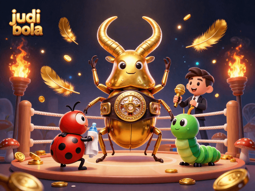 Engage in judi bola action as a giant golden stag beetle showcases its prowess in the betting arena.