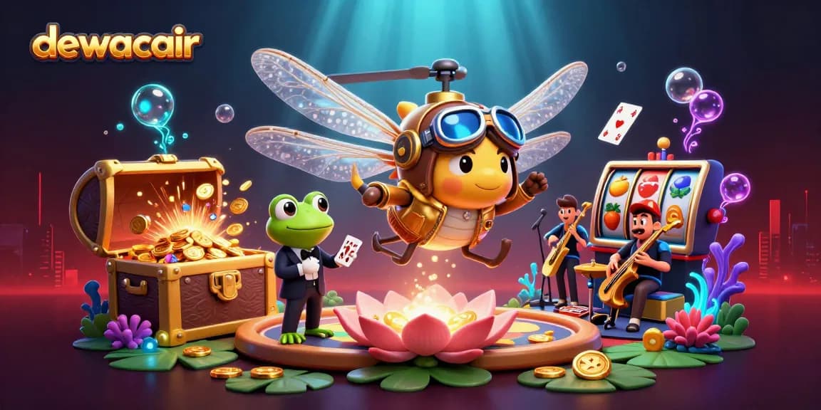 Experience thrilling slots with dewacair in this vibrant casino scene featuring interactive characters and elements.