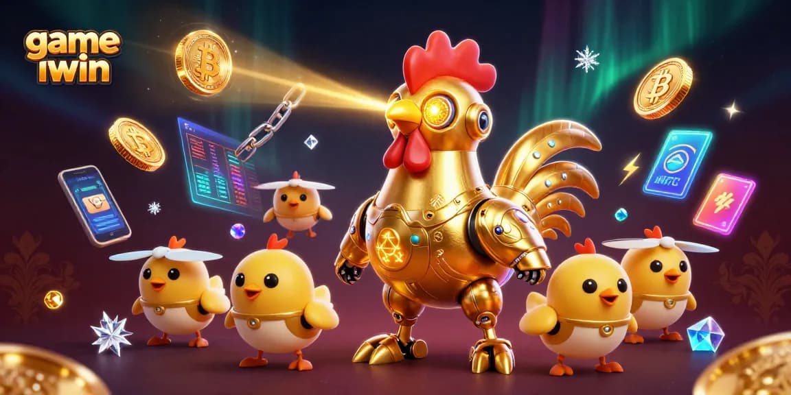 Play game iwin with dynamic characters amid vibrant casino elements in a stunning 3D illustration.
