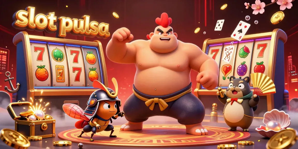 Experience the thrill of slot pulsa action featuring a powerful sumo rooster in a dynamic casino scene.