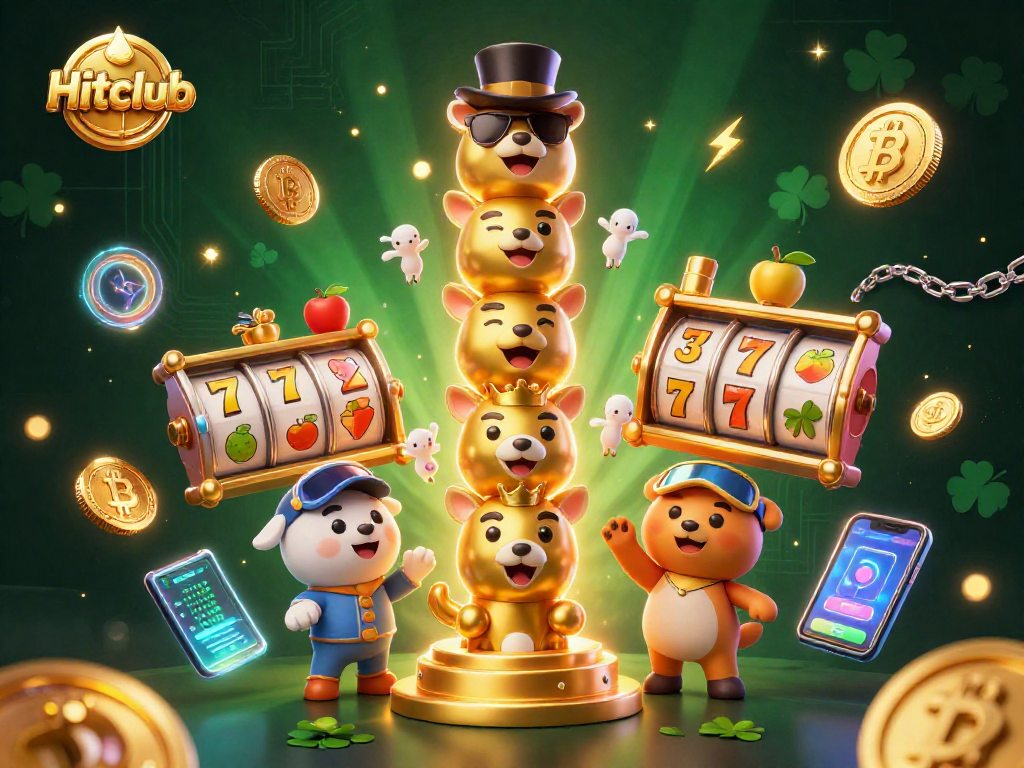 Experience Hitclub's vibrant gaming scene with a dynamic totem and casino elements.
