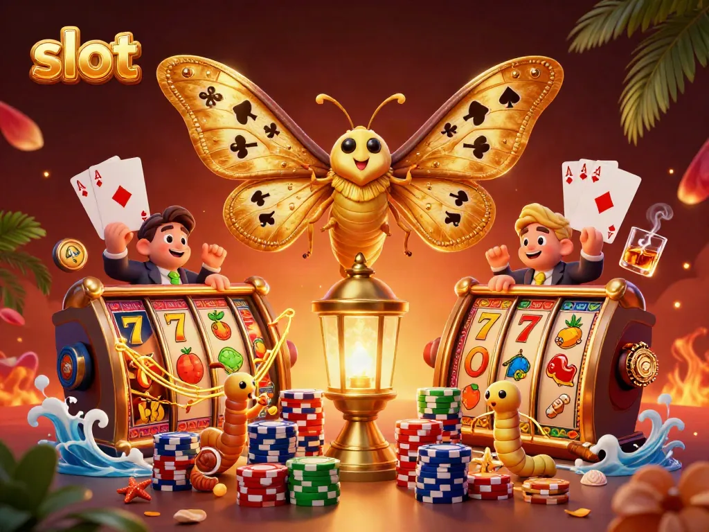 Engaging slot illustration featuring a vibrant atlas moth with a casino theme.