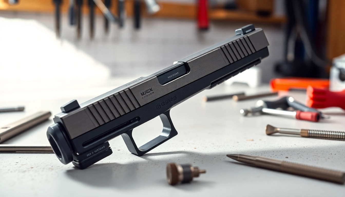 Showcasing a glock 17 slide oem with intricate details in a professional workshop setting.