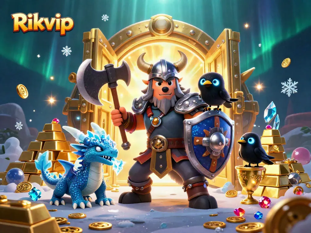 Experience thrilling gameplay at Rikvip with vivid characters in a shimmering treasure scene.
