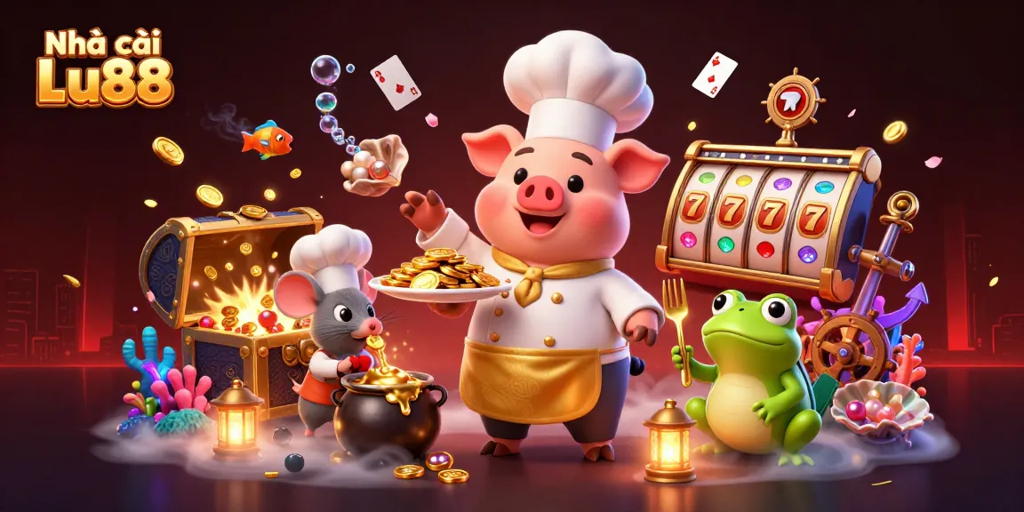 Engage with exciting gaming at Nhà cái Lu88 featuring a vibrant culinary adventure with gold coins.