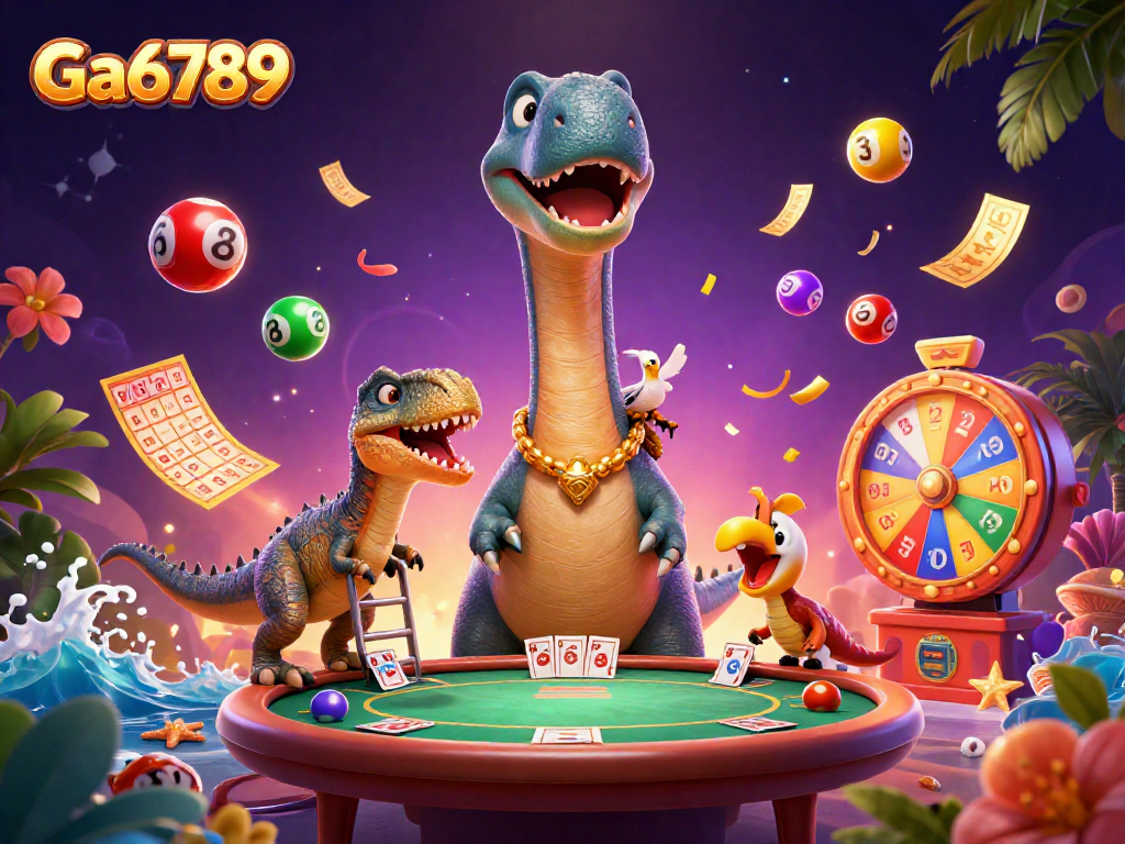 Engage with thrilling games at Ga6789, featuring vibrant characters in a dynamic casino scene.